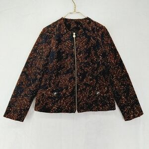 Dana Buchman Black Brown Zip Up Crew Neck Business Casual Blazer P4991